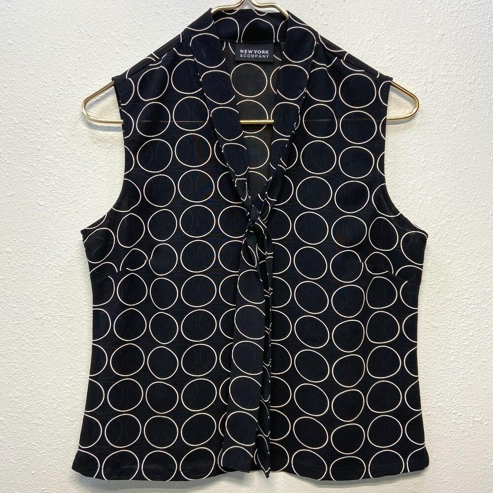 New York & Company Sleeveless Black Blouse With Neck Tie Flourish Women's Sz S